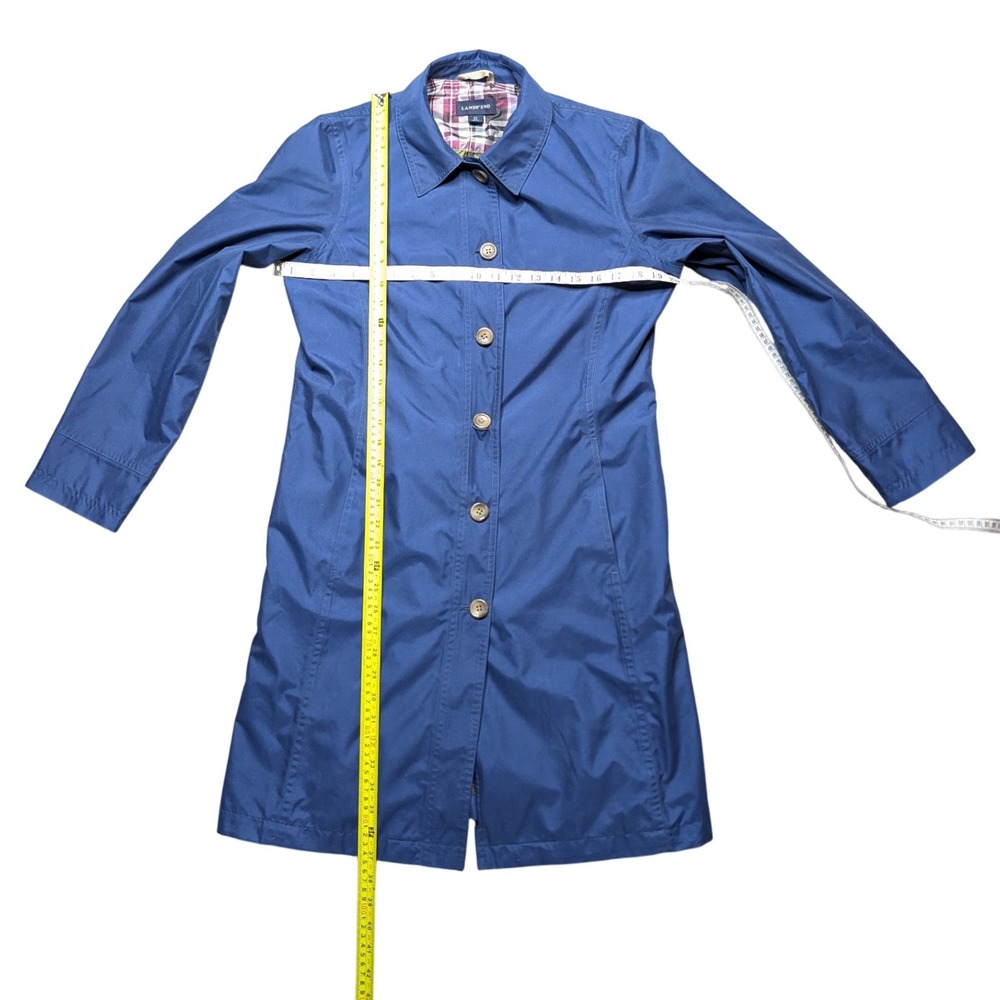 Lands' End‎ Women's Small Blue Trench Coat Button Up Lightweight - Picture 4 of 7
